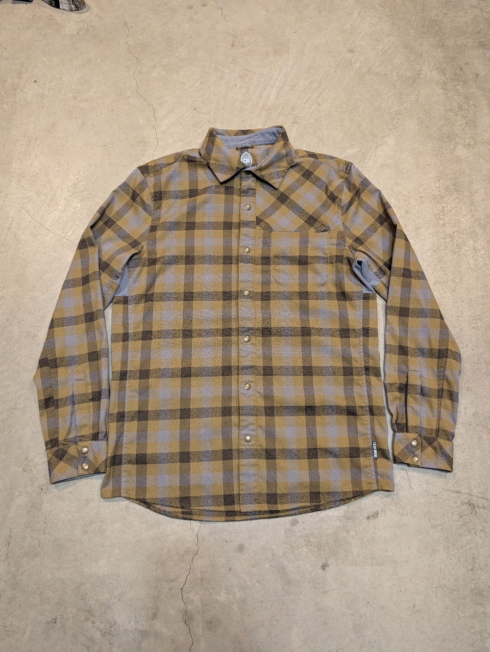 Club Ride Plaid Snap-Down Shirt Brown Blue/Gray Adult M